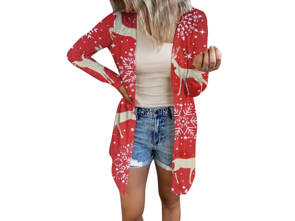 Camisa Kkpm con cremallera frontal, manga larga, suave, con estampado navideño y de Halloween, estilo casual para mujer, talla 5S.