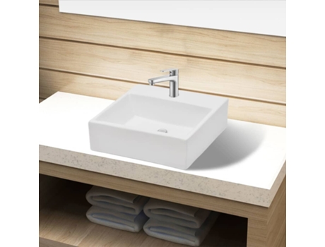 Lavabo MAISON ExCLUSIVE - de Cerámica Cuadrado Orificio de Grifo y Desagüe Blanco