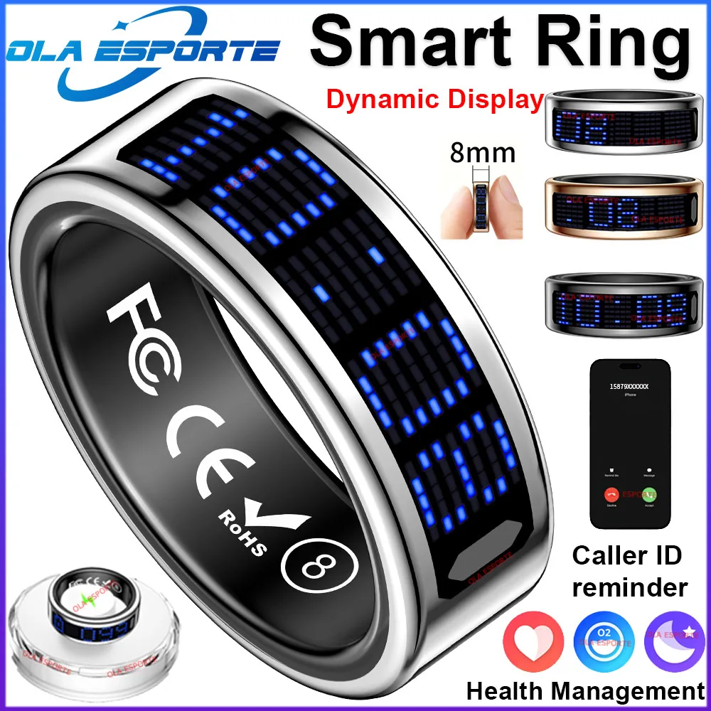 (plata, Estuche De Carga, Talla 13) Anillo Inteligente, Pantalla Led, Monitorización De La Salud, Resistente Al Agua.