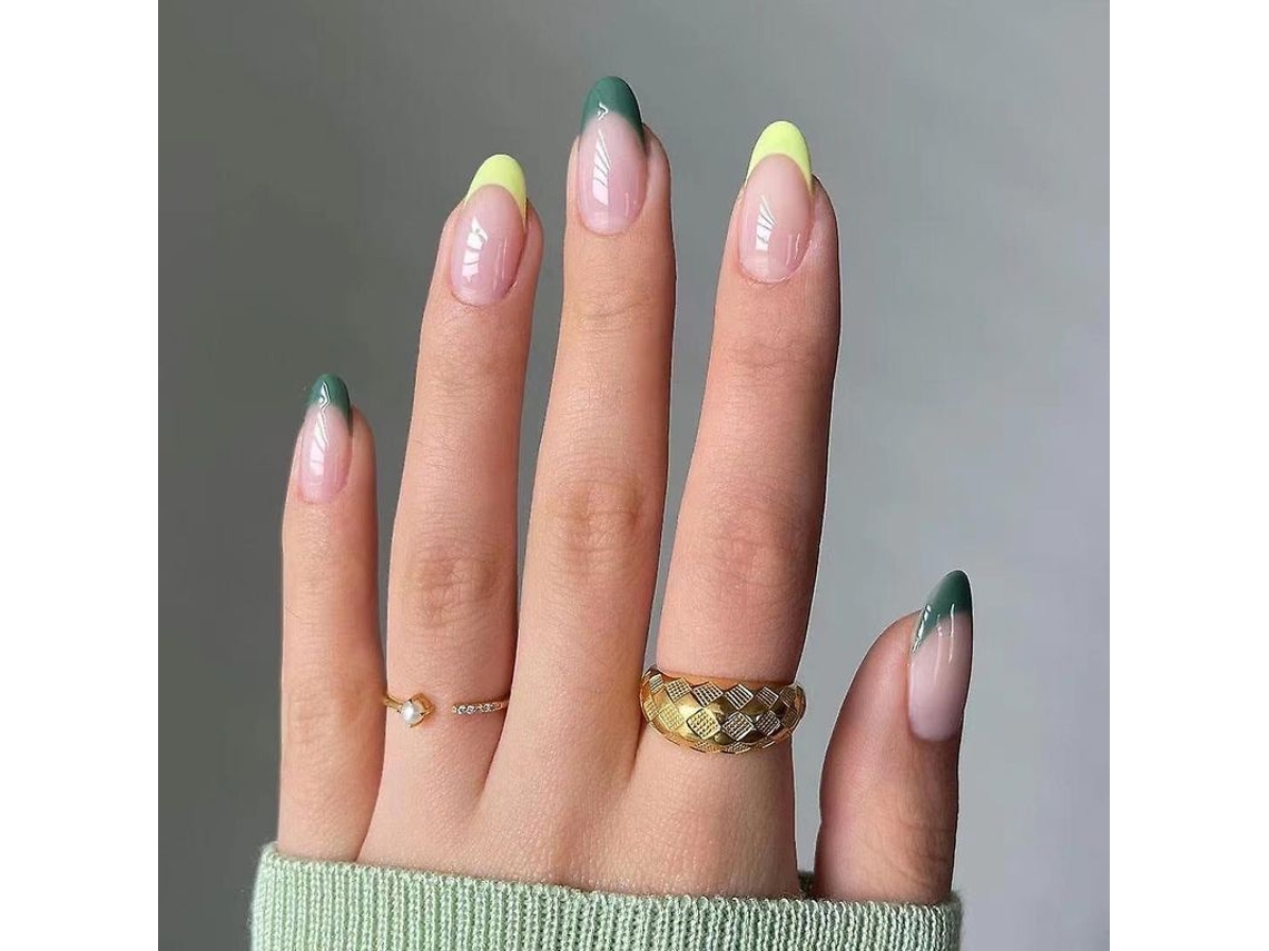 Uñas Postizas Decoradas En Verde Oliva Para Manicura Diy, 24 Piezas/caja, Extraíbles.