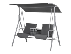 Columpio Jardín 2 Plazas Toldo Mesa Metal 180kg 175x110x165cm Negro