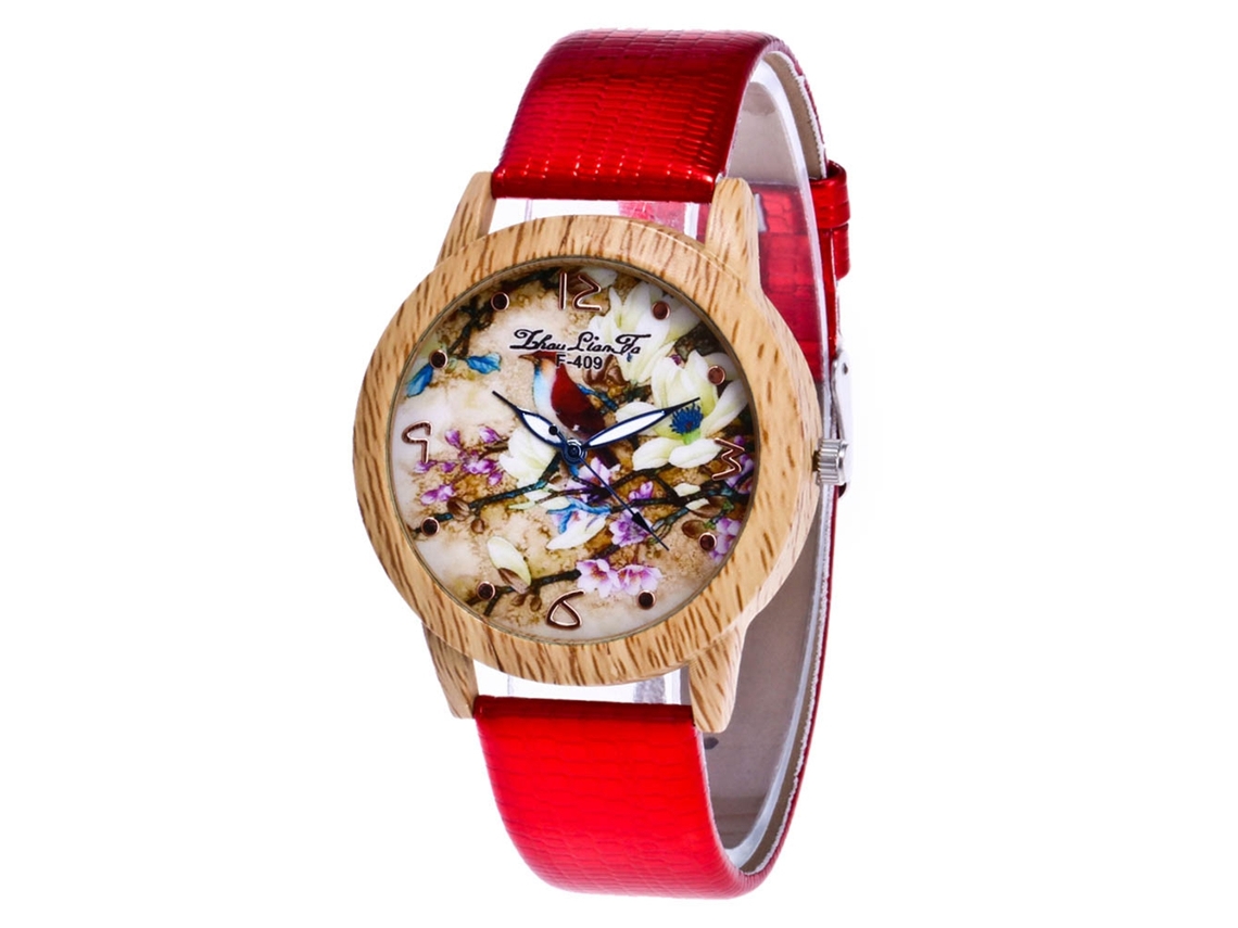 Relógio Feminino Zhoulianfa Com Números Árabes Pulseira Pu Relógio De Quarta-feira Estudantil Vermelho