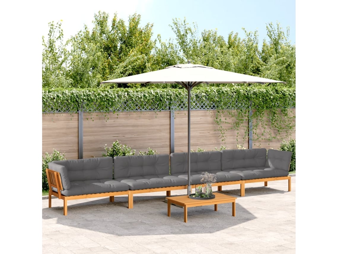 5 muebles de jardín de palets con cojines de acacia maciza, DKD Home Decor