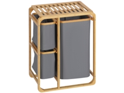 Cesto Ropa Bambú 3 Cestas Extraíbles, 50x32x69,7cm, Gris Natural