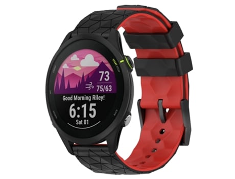 Correa de reloj inteligente para Garmin Forerunner 255 Music 22 mm Patrón de fútbol de silicona bicolor (negro + rojo)