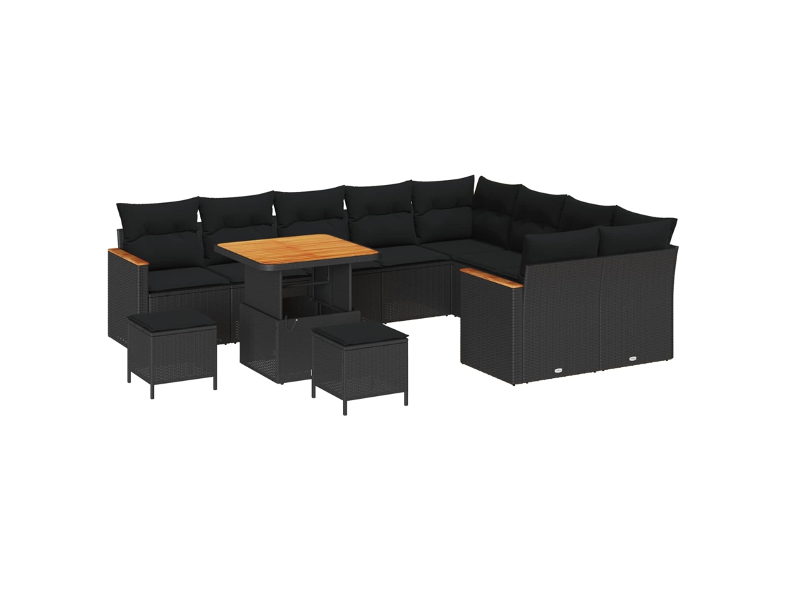 Maison Exclusive - Juego de sofás de jardín de ratán de polipropileno negro de 12 piezas