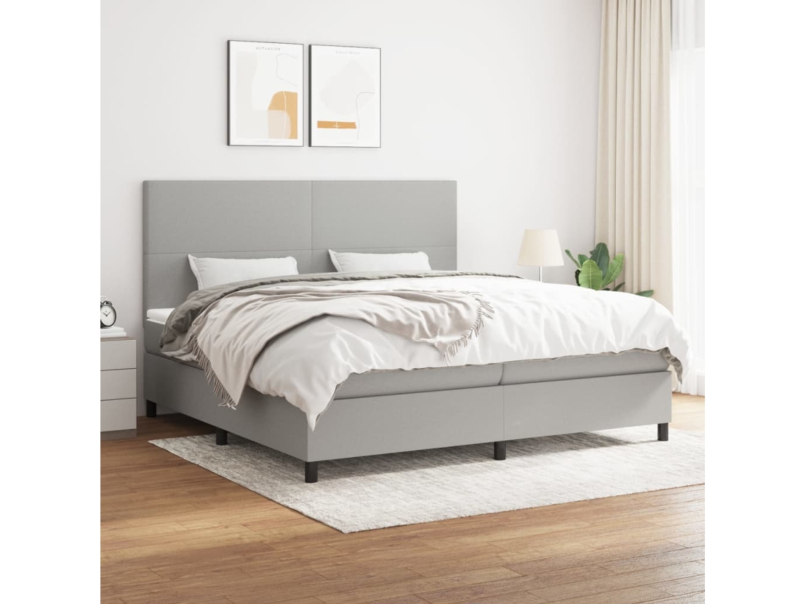 Cama Box Spring Con Colchón Tela Gris Claro 200x200 Cm