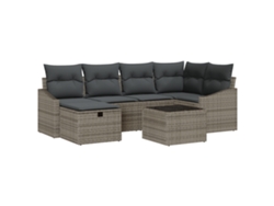 Conjunto 7 De Sofá De Jardín De Vidaxl Con Cojines Gris Rattan De Polietileno