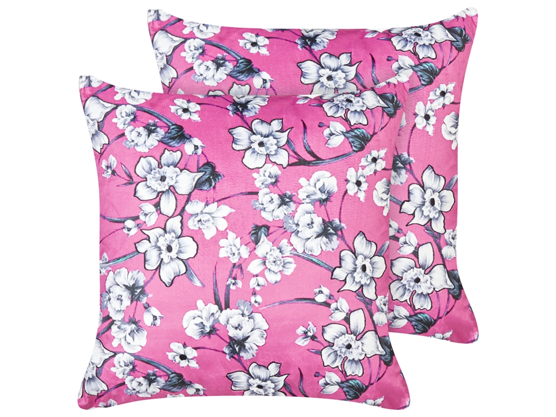 Juego de cojines decorativos BELIANI Koeleria de Terciopelo Rosa 45x45x15