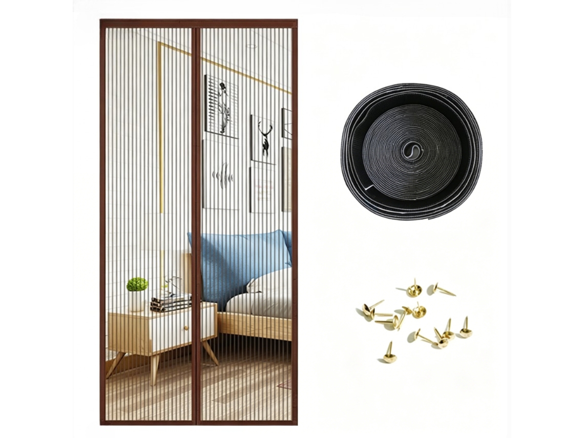Mosquitera Magnética Para Puerta Con Cinta Adhesiva Y Chinchetas, Bloquea Eficazmente Mosquitos Y Moscas,marrón/95x190cm Gertiz