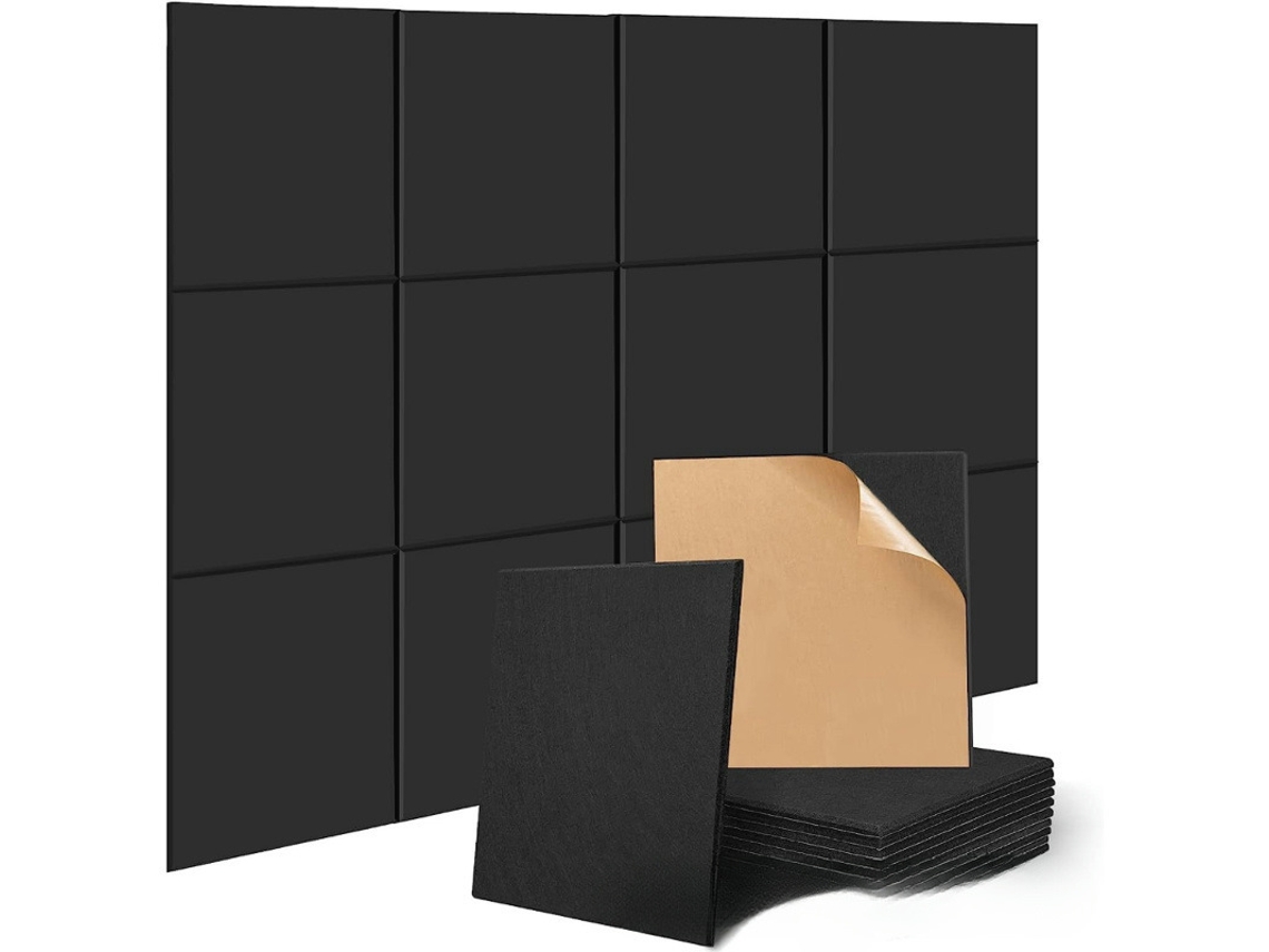Paneles Acústicos Decorativos Autoadhesivos Para Pared, Para Aislamiento Acústico Y Tratamiento Del Sonido (24 Unidades, Negro/30x30cm) Gertiz