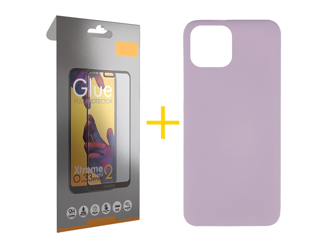 Pack 1 X Película de Vidrio Templado Full + Funda GANDY por Apple iPhone 16 Pro Max Silicona Líquida Roxo