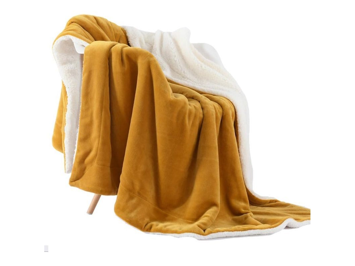 Rebe-manta Sherpa Suave Reversible Microfibra Cálida Para Cama/sofá 60x80 Pulgadas Amarillo Jengibre