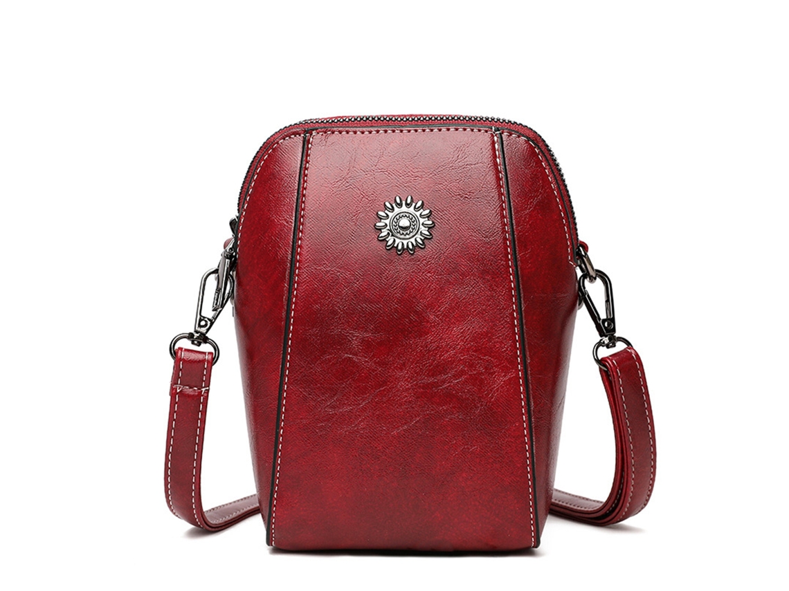 Bolso Bandolera Ajustable De Dos Capas, Impermeable Y De Pu Para Mujer, Ideal Para Teléfono Móvil, Dinero Y Tarjetas - Rojo Oscuro