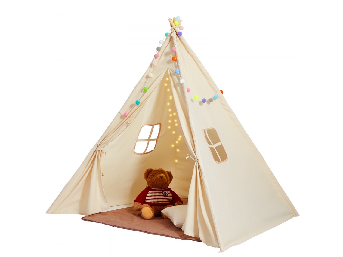 Tienda Tipi Infantil con Ventana, Colchoneta y Accesorios para Niños de 1 a 5 Años Tekmaquinas