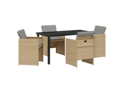 Conjunto De Comedor De Jardín 5 Uds | Mueble De Jardín Beige Ratán Sintético