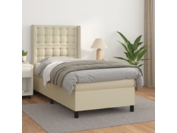 Syfax™ Cama Box Spring Con Colchón Cuero Sintético Crema 80x200 Cm