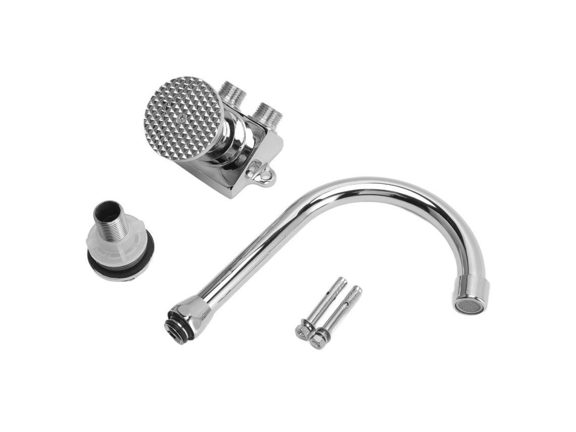 Grifo De Lavabo De Cocina De Acero Inoxidable, Accionado Con El Pie Y Montado En El Suelo, Con Doble Salida.