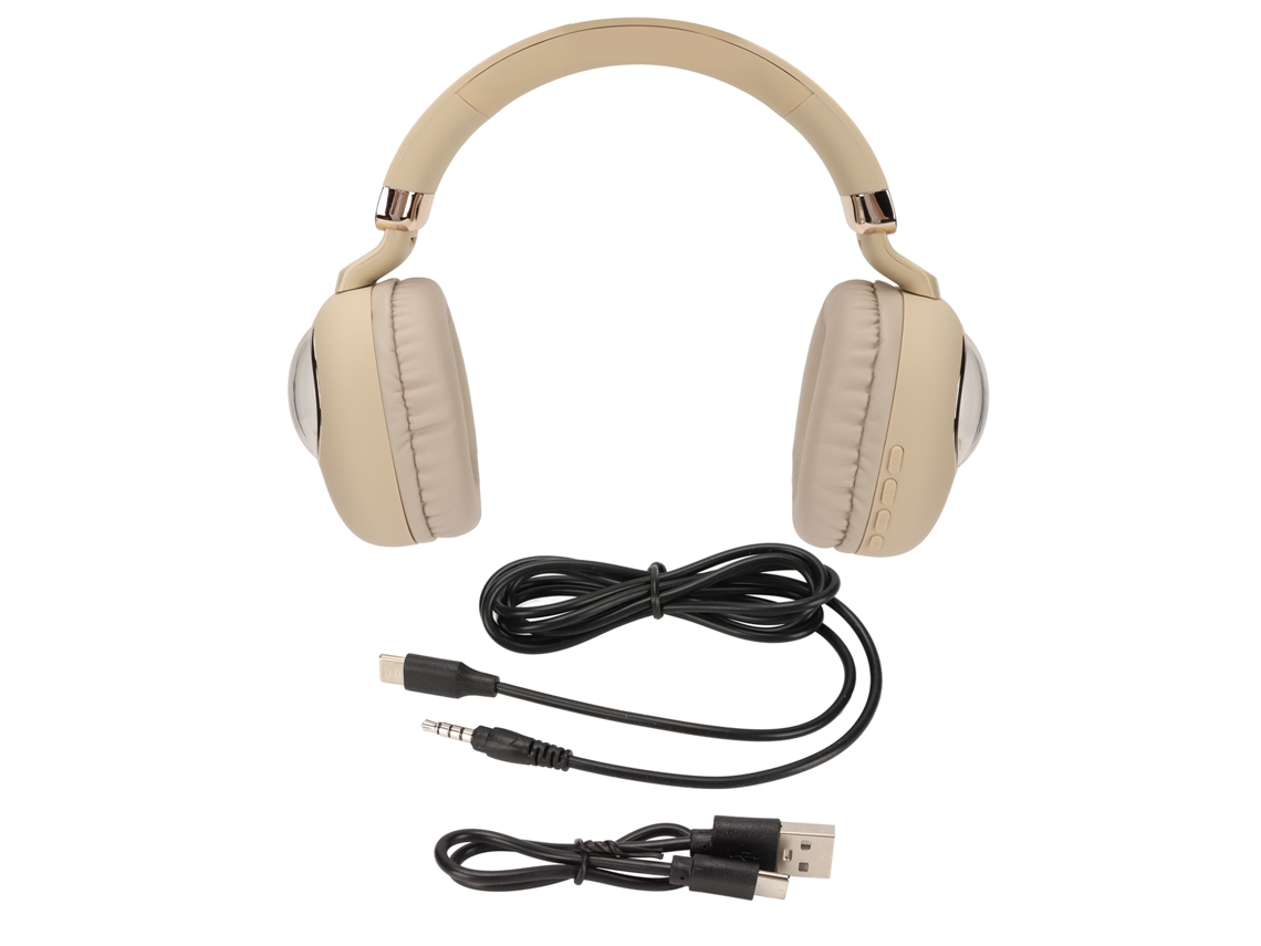 Auriculares Inalámbricos Estéreo Bluetooth Para Juegos Con Diseño De Dibujos Animados Y Luces Led, Color Beige Dorado.