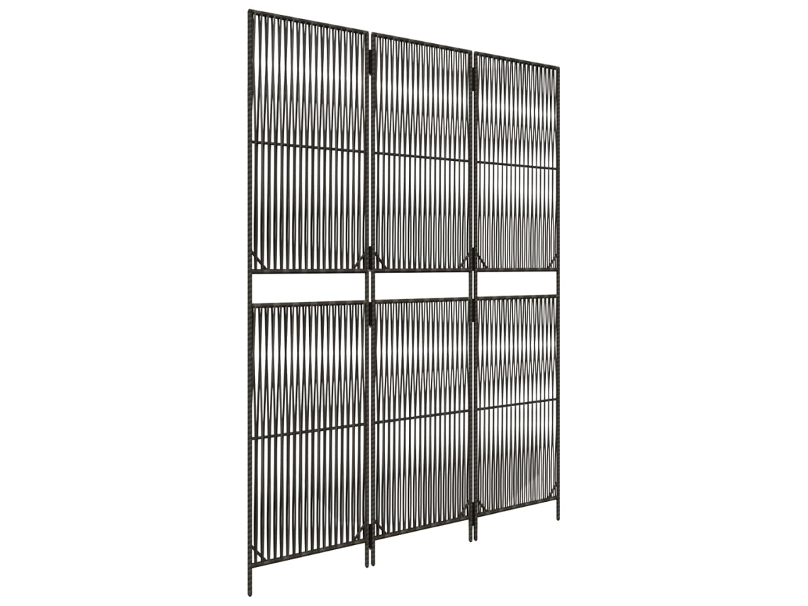 Biombo separador de ambientes, 3 paneles en resina tejida y acero gris Dec030771
