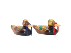 Figura de pato mandarín de madera, par, 22 cm