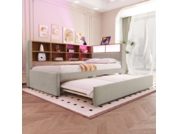 Sofá Cama 90x200, Cama Extraíble 90x190, Equipada Con Luces Led, Cama Tapizada, Cama Individual, Gris Claro.