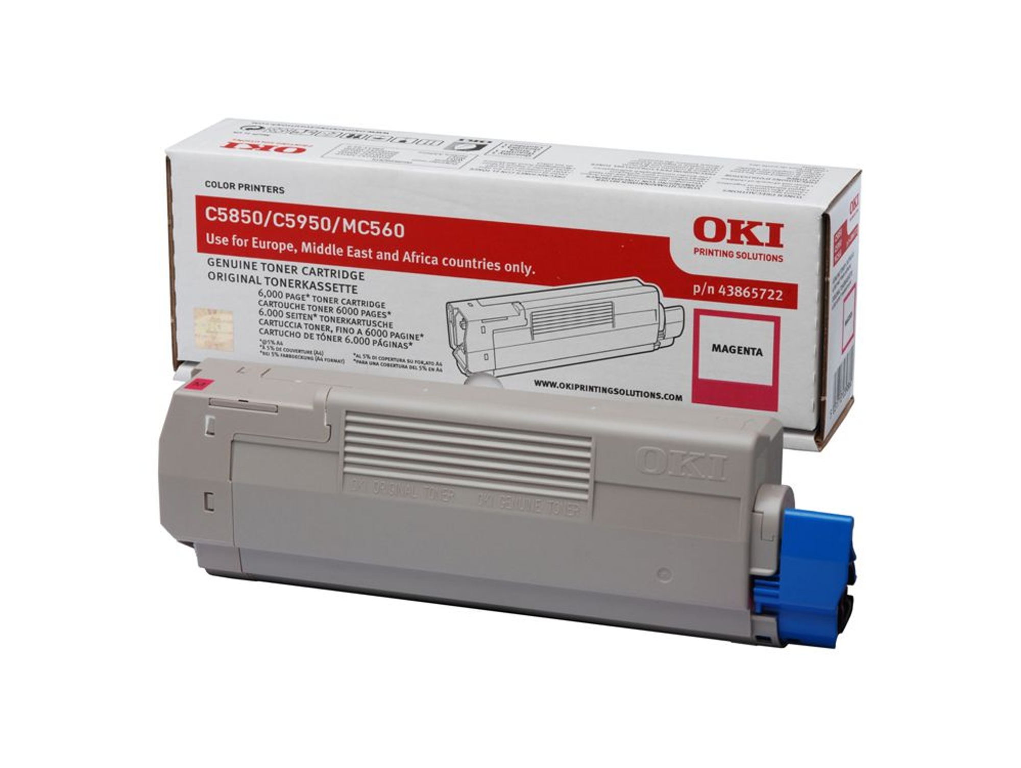 Cartucho de Tóner OKI 43865722 Magenta  para OKI MC560dn, MC560n, C5850dn, 5850n, 5950cdtn, 5950dn, 5950dtn, 5950n