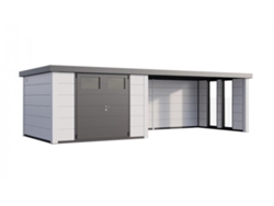 Caseta de Jardin metálica NH9 con Apoyo grande e Ventanas a la derecha | Blanco / Blanco | (328 x 298) + (344 x 298) - NOVO HABITAT