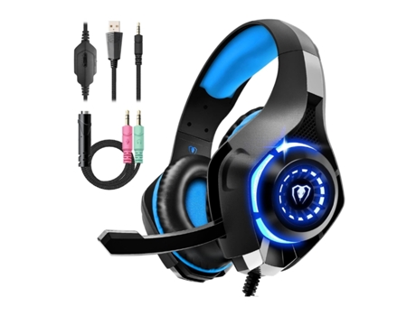 Auriculares Gaming para Ps4 Ps5 Xbox One Switch Pc con micrófono con cancelación de Ruido Sonido estéreo de Graves Profundos Negro Azul BISBISOUS