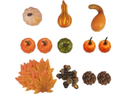 Calabazas Festivas De Tela Con Hojas De Arce De Seda Y Piñas, Para Halloween, Otoño,
