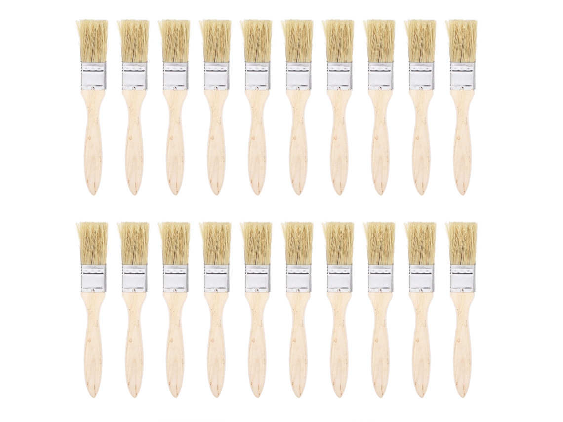 20 Pinceles De Pelo Sintético Con Mango Plano De Madera De 25 Mm Para Barbacoa O Limpieza.
