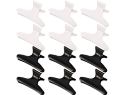 12 pinzas para el cabello con forma de mariposa, blancas y negras.