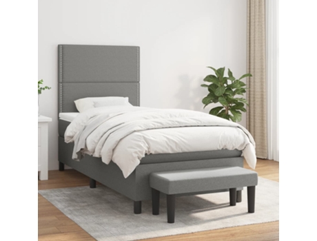 vidaXL Cama con somier y colchón 90x200 cm tela gris oscuro