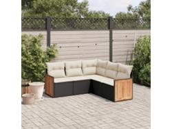 Conjunto de 5 sofás de jardín con cojines de mimbre sintético negro, Dkd Home Decor
