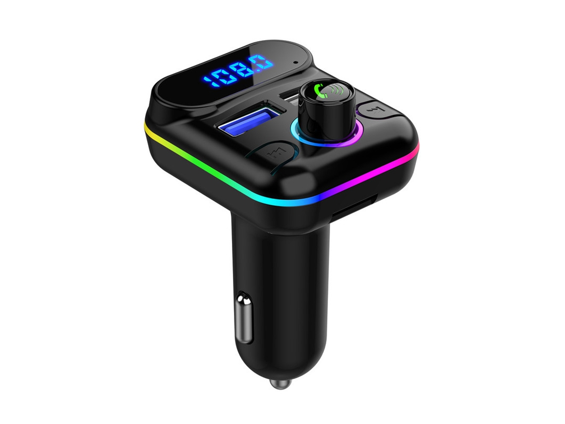 Transmisor de FM YIZHOOD M33 4.2A Dual USB Bluetooth 5.0 MP3 Manos libres TF Card U Reproducción de discos con luz ambiental para iPhone Xiaomi negro