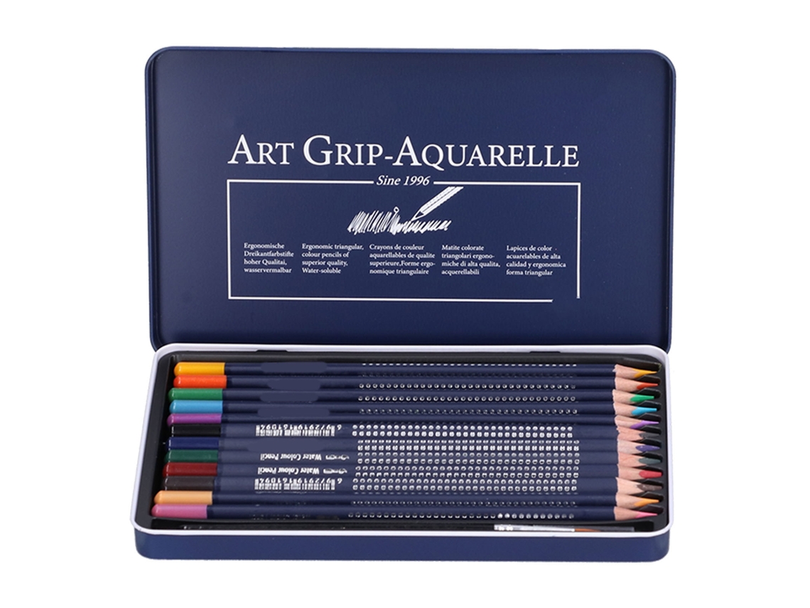 Conjunto De Lápis De Água Solúvel 12 Cores Com Caixa De Ferro Para Pintura Infantil E Artística