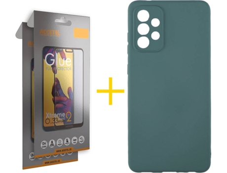 Funda y Protector de Vidrio Full 2 x Samsung Galaxy A32 5G ACCETEL Silicona Líquida Verde