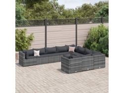 Conjunto de sofá de jardín de 10 piezas con cojines, ratán gris, DKD Home Decor