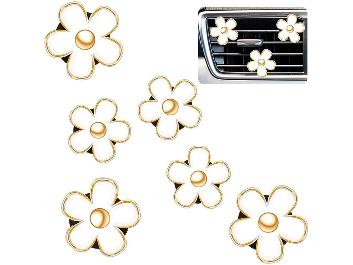 6 clips para aire acondicionado con forma de flor de margarita, decoración interior, aroma fresco y resistentes al desgaste para coche.