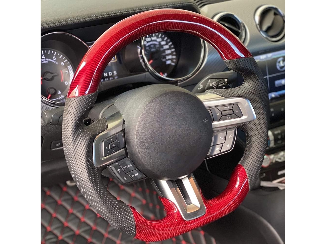 Volante Personalizado De Cuero Y Fibra De Carbono Roja Para V6 Gt 2015-2017