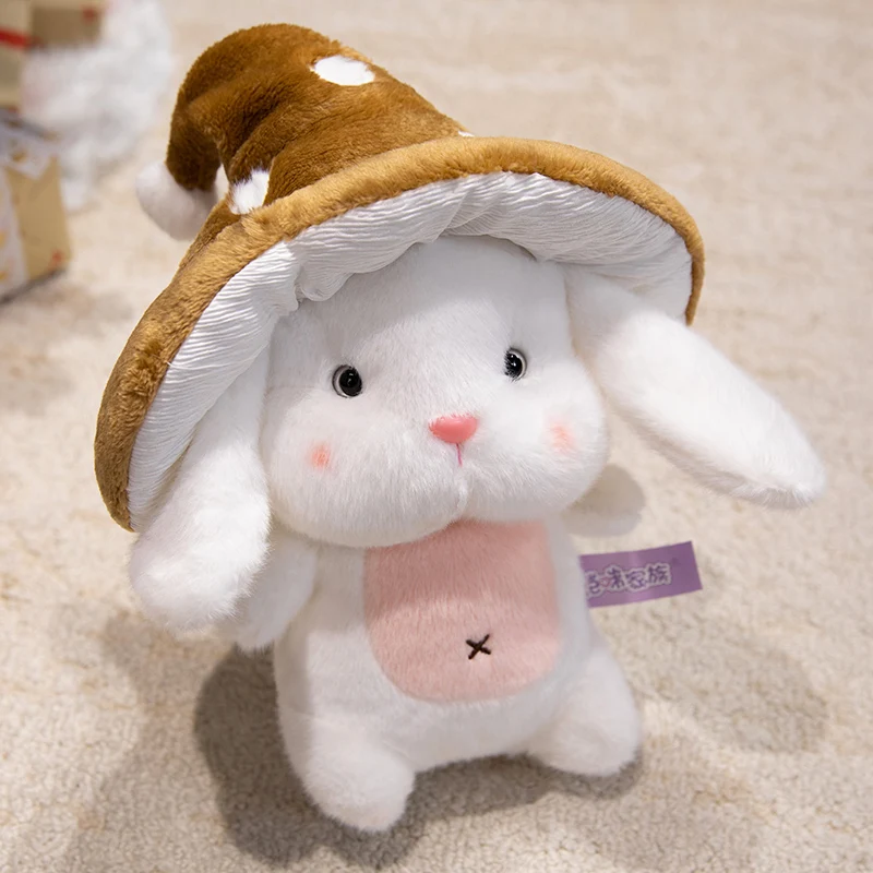 Conejo de peluche de Pascua, lindo conejito con sombrero de champiñón MDUG (marrón, 35 cm)