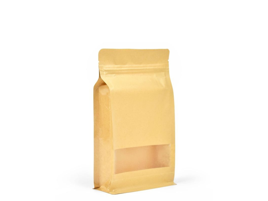 Bolsas Kraft Rebe-50 con ventana y fondo plano, reutilizables para alimentos en estanterías, 140x240 mm