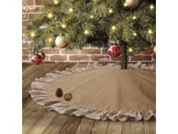 Falda de árbol de Navidad de yute de 122 cm – Decoración rústica para el árbol con borde de lino con volantes y lazo para otoño y Año Nuevo.
