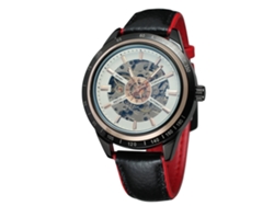 Reloj Automático Forsining Para Hombre Con Correa De Cuero Y Esfera Calada, Blanco Y Rojo.