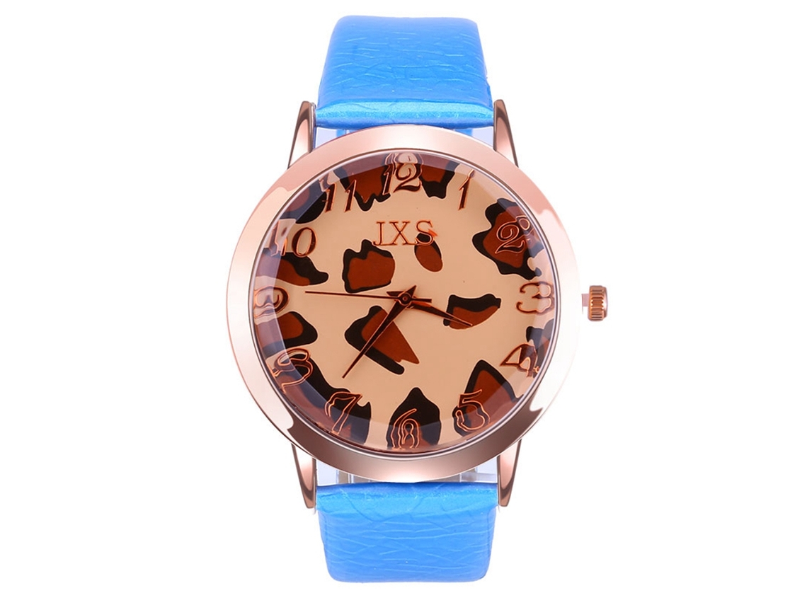 Reloj De Pulsera Zhoulianfa Para Mujer Con Correa De Piel Sintética Con Estampado De Leopardo Azul Claro.