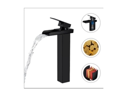 Grifo de lavabo de cascada alta, grifo de lavabo cuadrado de latón con selección de agua fría y caliente, G3/8