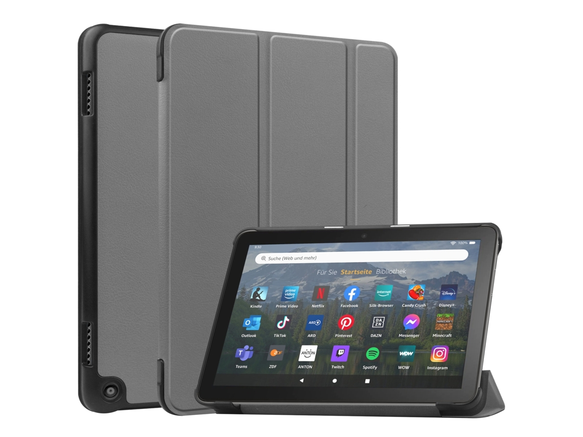 Funda Yuysan para Amazon Fire HD 8 / HD 8 Plus 2022, color liso, con 3 pliegues de cuero y soporte para tableta inteligente (gris)