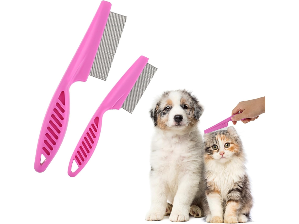 2 Peines Antipulgas De Acero Inoxidable Para Mascotas (rosa)