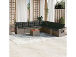 Conjunto de sofá de jardín de 10 piezas con cojines, ratán gris, DKD Home Decor