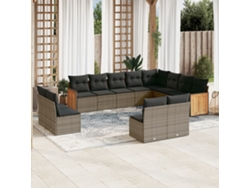Conjunto de sofá de jardín de 12 piezas con cojines, ratán gris, DKD Home Decor